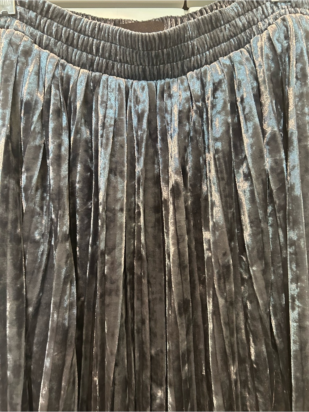 Goldie Shimmery Charcoal Velvet Pleated Skirt- dark ocean blue.